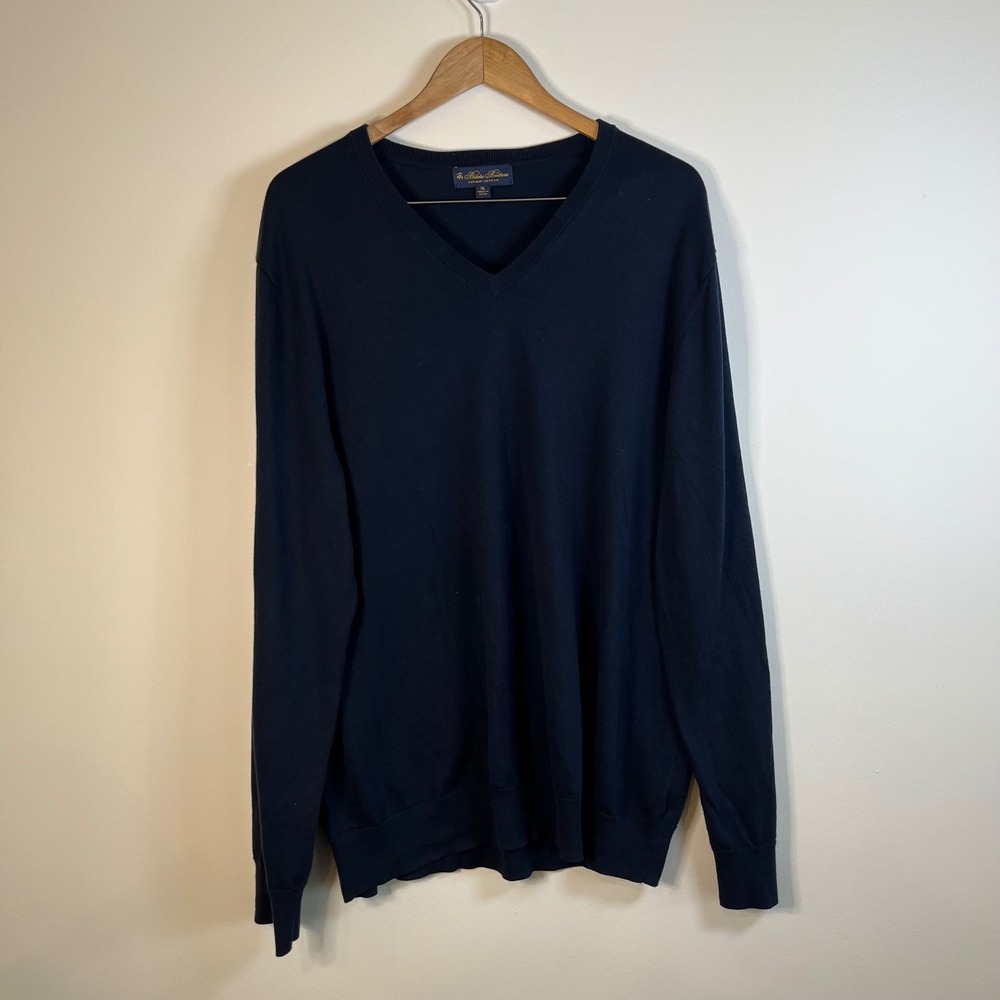 Brooks Brothers Mens XL Navy Blue Supima Cotton V-Neck Sweater 42224-155ND050‎